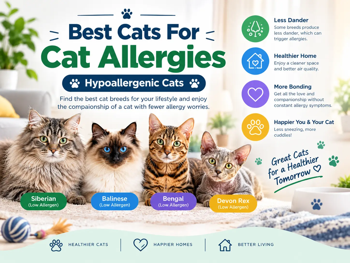 Best cats for cat allergies and hypoallergenic breeds like Siberian and Bengal