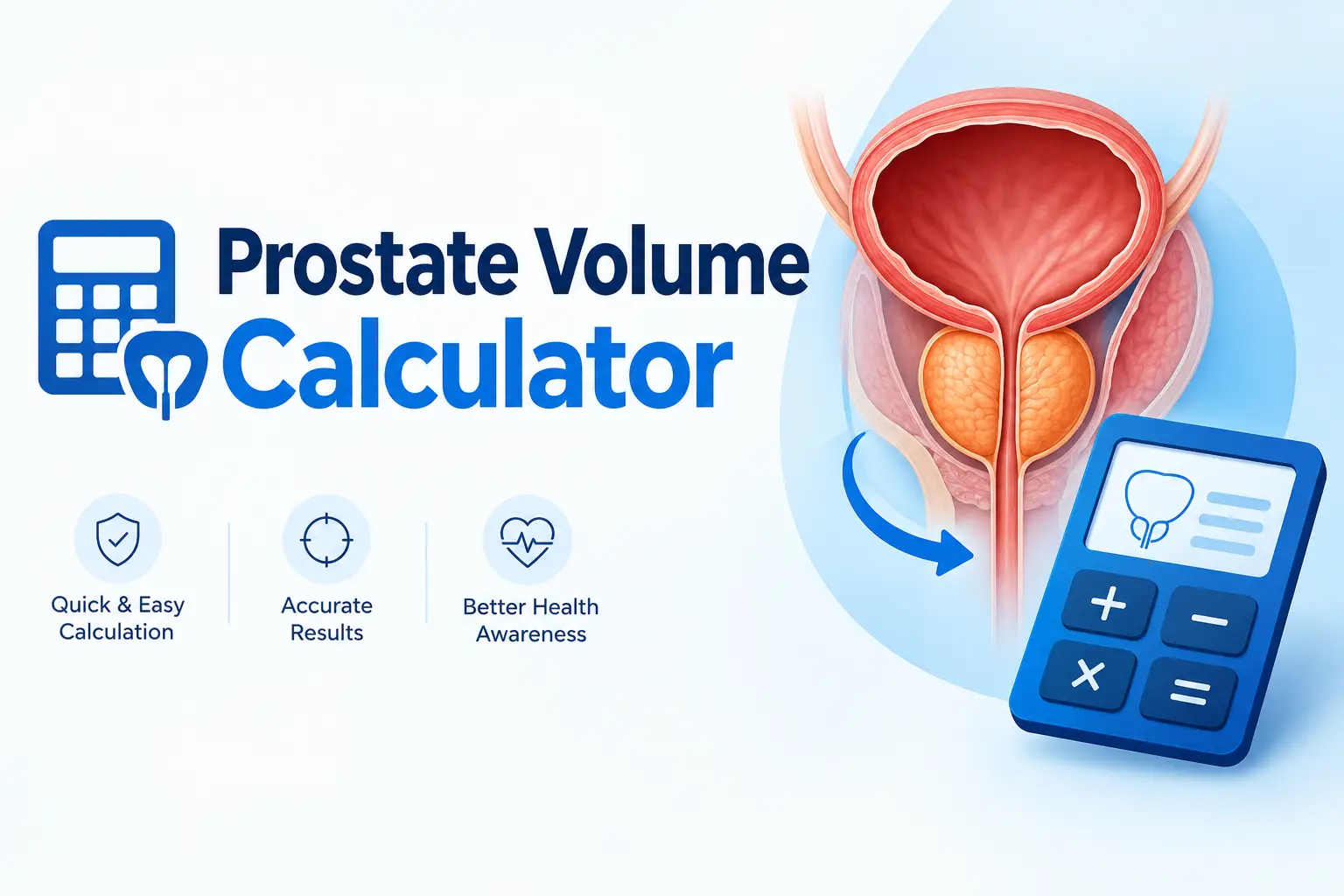 Prostate volume calculator showing ellipsoid formula for prostate size measurement